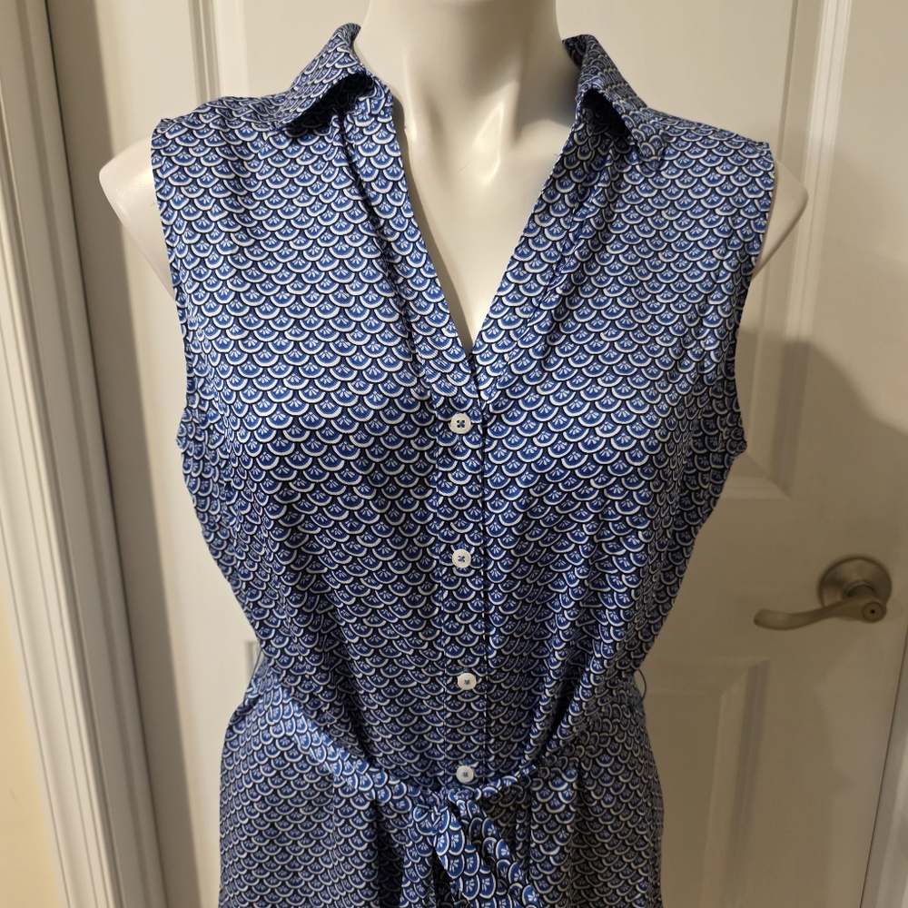 Brooks Brothers Blue Printed Sleeveless Shirt Dress - Picture 3 of 6